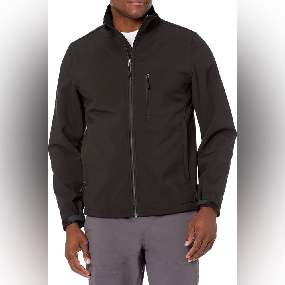 Amazon Essentials Men's Water-Resistant Full-Zip Softshell Black Jacket NWT